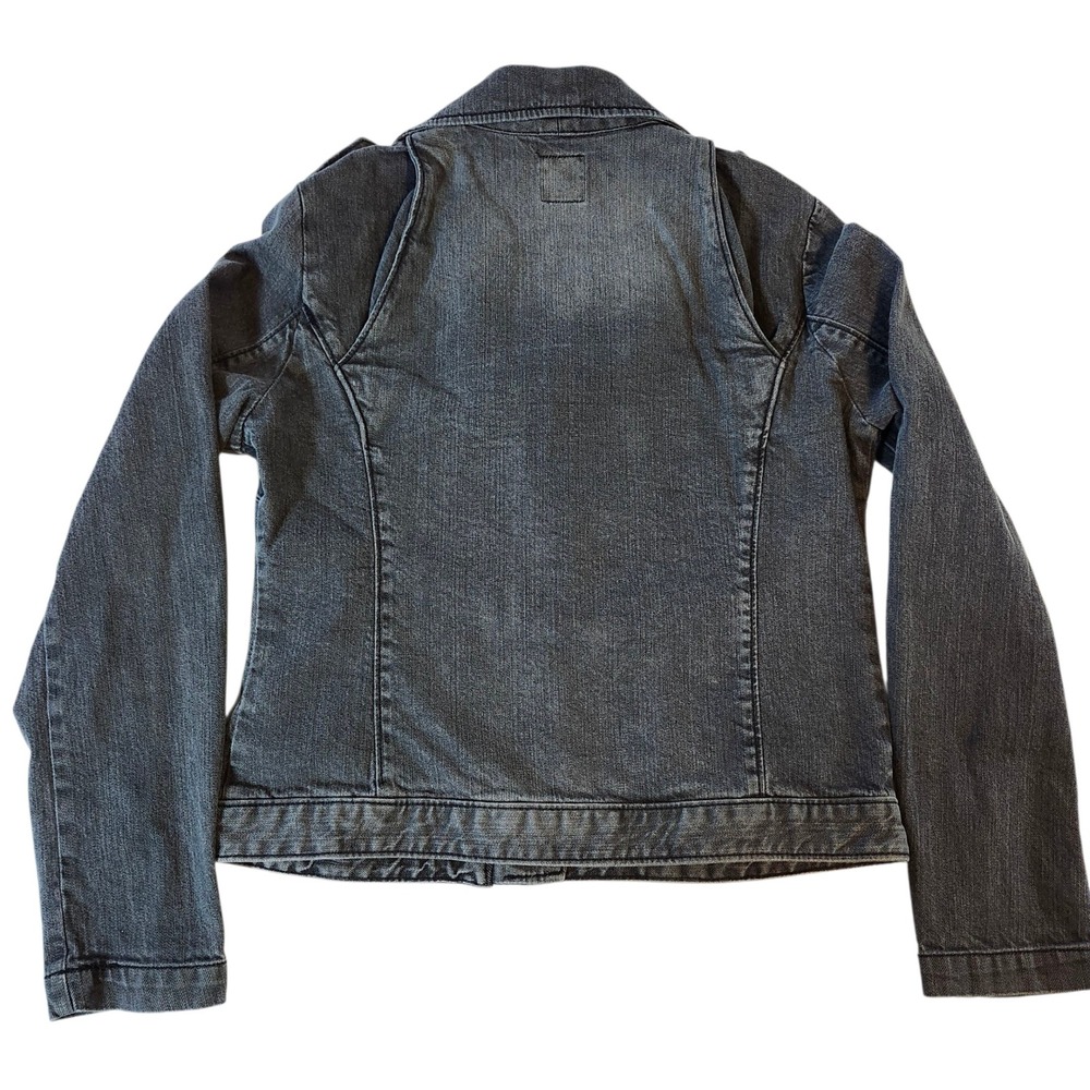 GAP Vintage Y2K Black Gray Denim Moto Asymmetrical Zip Jacket Women's Size M - Picture 2 of 4